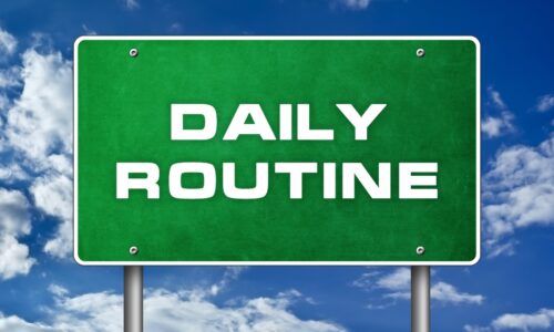 a green highway sign that says "daily routine"