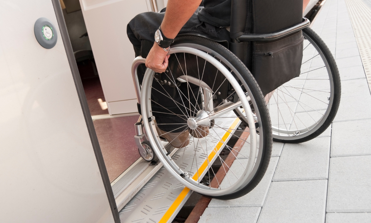 a wheelchair going through a doorway