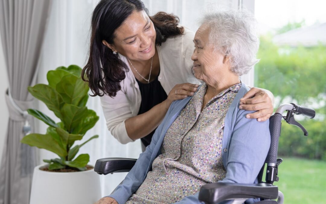 woman smiling and talking to her home care professional